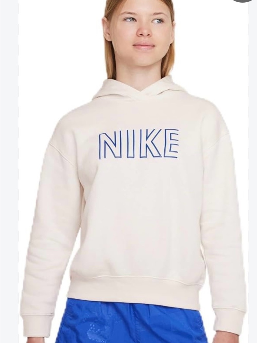 Nike Cream Hoodie with Blue NIKE Script